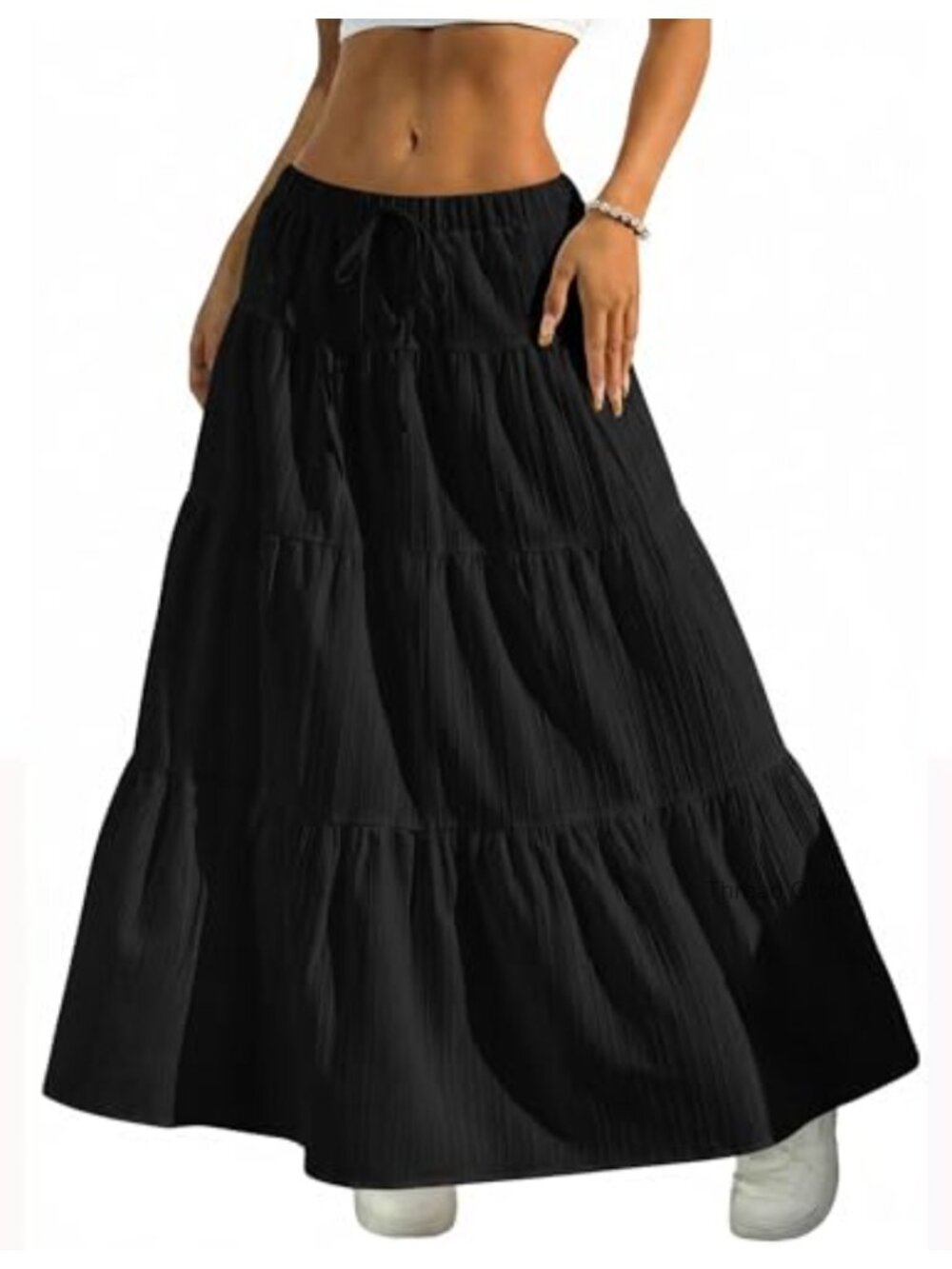 Boho Flowy Ruffle Maxi Skirt High Rise A-Line Long Skirt